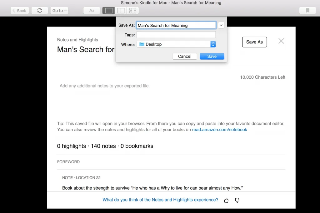 Kindle Esporta note come migliorare la memoria salva HTML