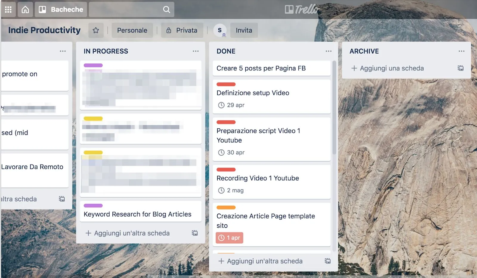 Esempio board Trello