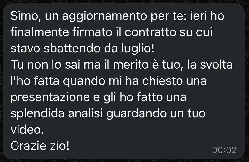 Messaggio privato dopo la firma di un contratto